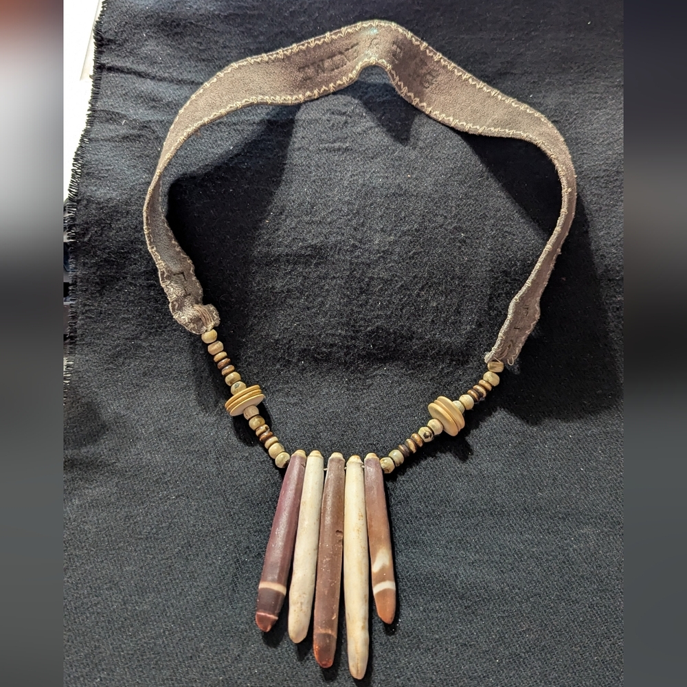 Twine And Twig Natural Sea Urchin Spine Beaded Leather Strap Statement Necklace